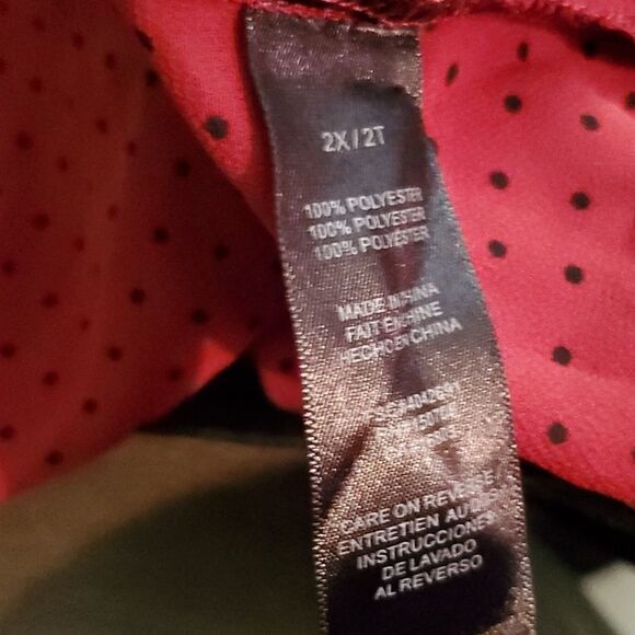 Signature Collection womens 2X red & black polka dot sheer button down b… - Picture 8 of 8